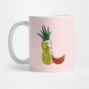 One line art style potted aloe plant and watermelon Mug